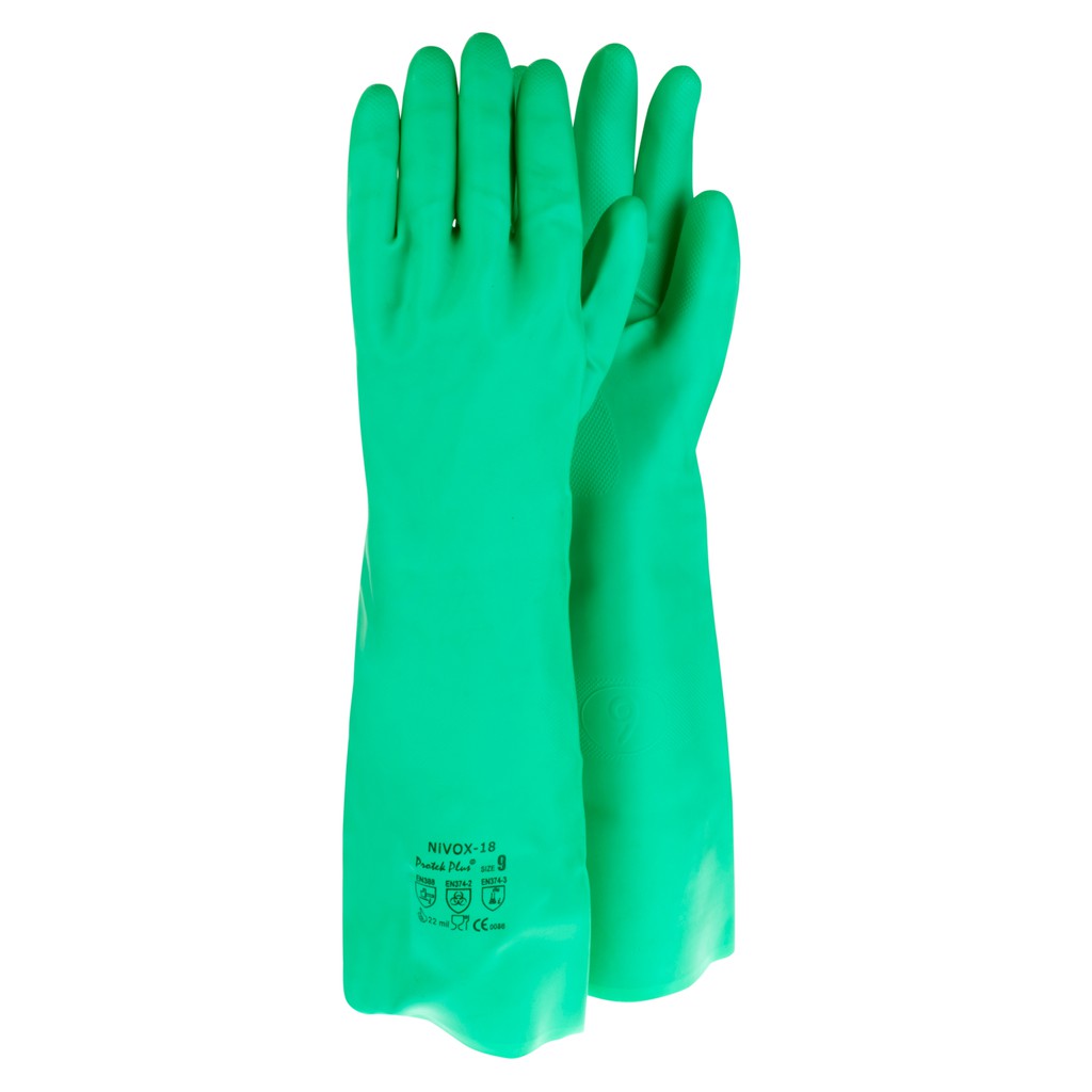 NIVOX-18 INCHES ถุงมือยางไนไตรล์เขียว ยาว 18 นิ้ว ไร้รอยต่อ กันสารเคมีรุนแรง