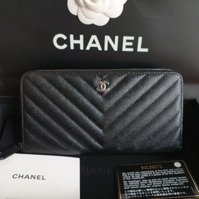 Like new Chanel zippy long wallet cavier skin holo24 แท้100%
