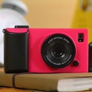 เคสไอโฟน4/4s (Case Iphone4/4s) Hard Case ( i camera case กล้องถ่ายรูป สีชมพูเข้ม)
