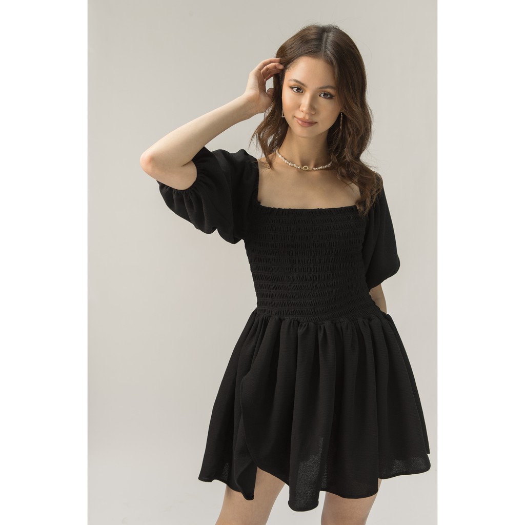 BLACK PEARL MINI DRESS - BLACK PEARL MINI DRESS - SOLID