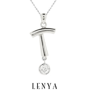 Lenya Jewelry จี้ตัวอักษร ตัว T ตัวเรือนเงินแท้ชุบทองคำขาว ประดับเพชร DiamondLike