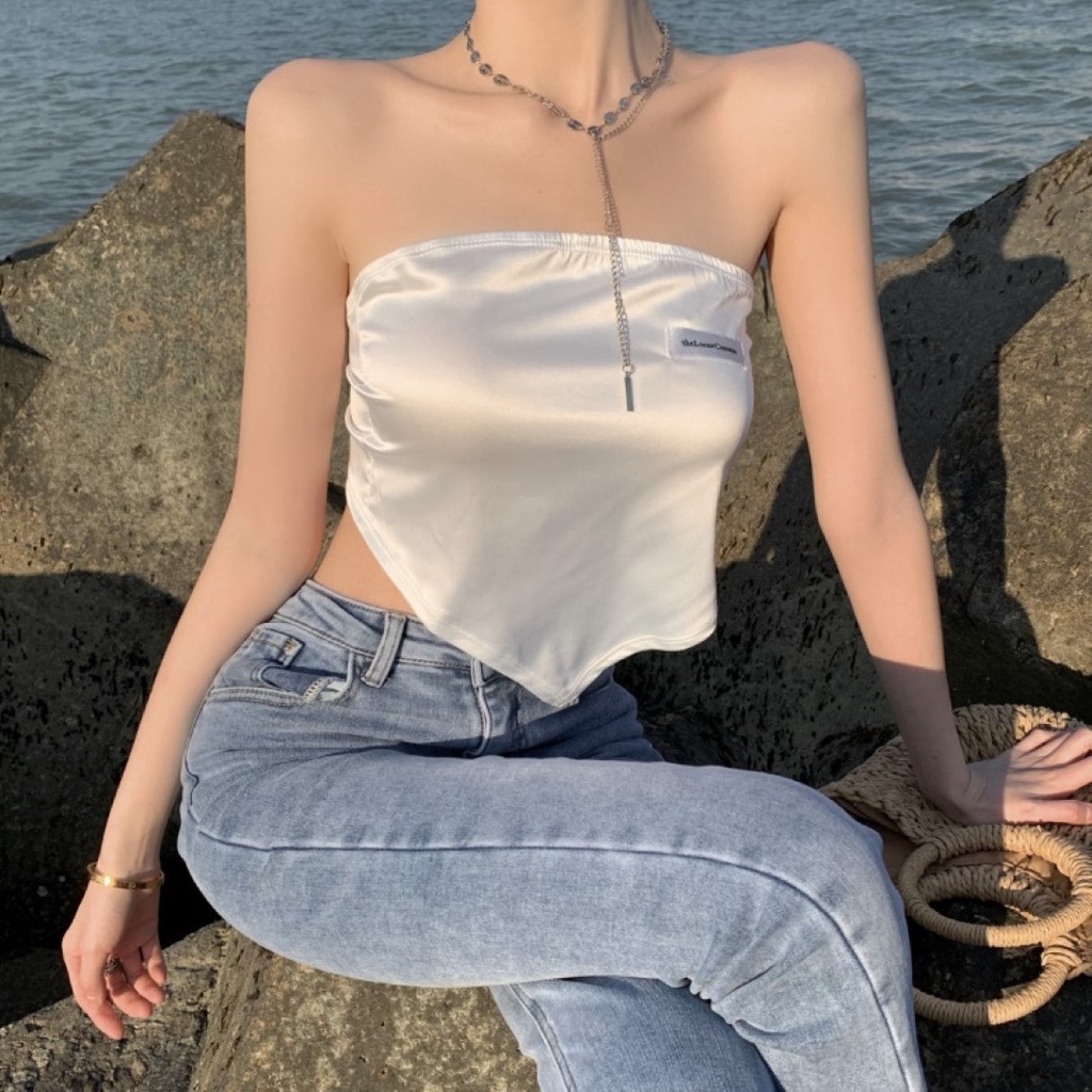 ✅ส่งไว✅สต็อกไทย เสื้อเกาะอก ผูกหลังอกแต่งเย็บป้าย 2 สี - รูปที่ 2