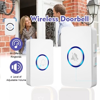 ออดไร้สาย LED 60 เพลง 4 ระดับเสียงกระดิ่งประตู 110db ปุ่มกันน้ำออดปก Home Intelligent Door Bell กริ่ง กริ่งไร้สาย