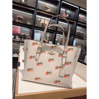 พร้อมส่ง แท้ 🇺🇸💯% New Coach Mollie Tote 25 With Strawberry Print (BC600) Gold/Chalk Multi