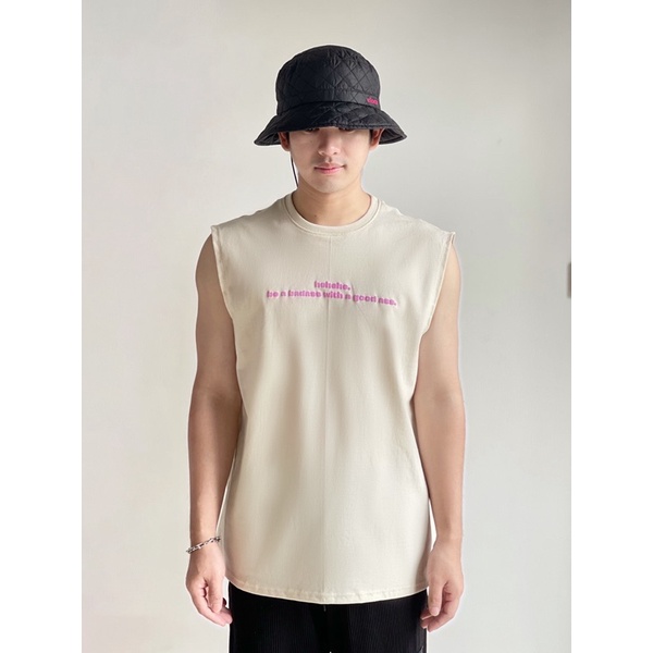 เสื้อแขนกุด รุ่น hehehe (สีครีม)