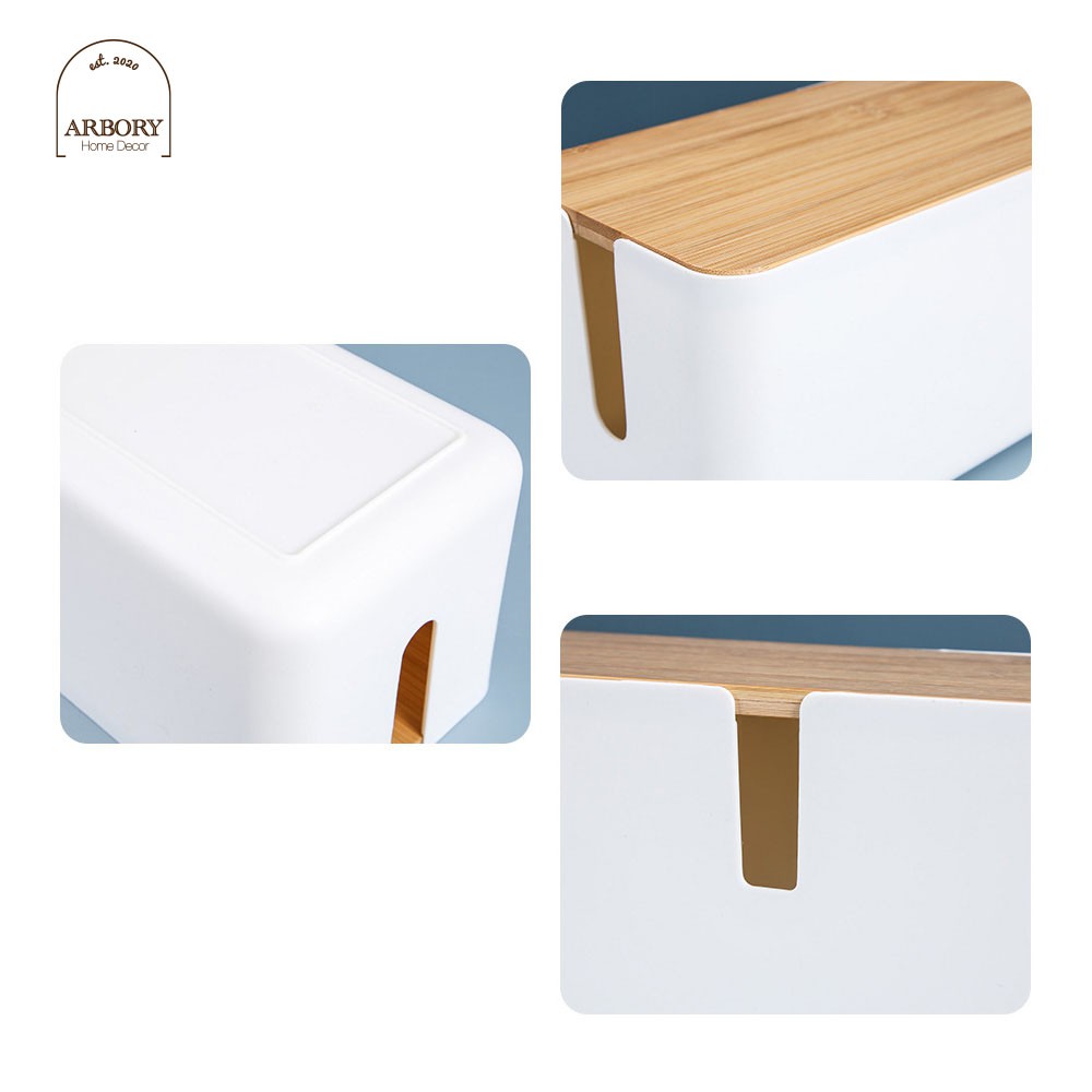 กล่องเก็บสายไฟ ใช้จัดระเบียบปลั๊กไฟ พร้อมฝาไม้ปิด สีเรียบ มินิมอล มีช่องให้ร้อยสายไฟหรือสายชาร์จเข้าออก - รูปที่ 6