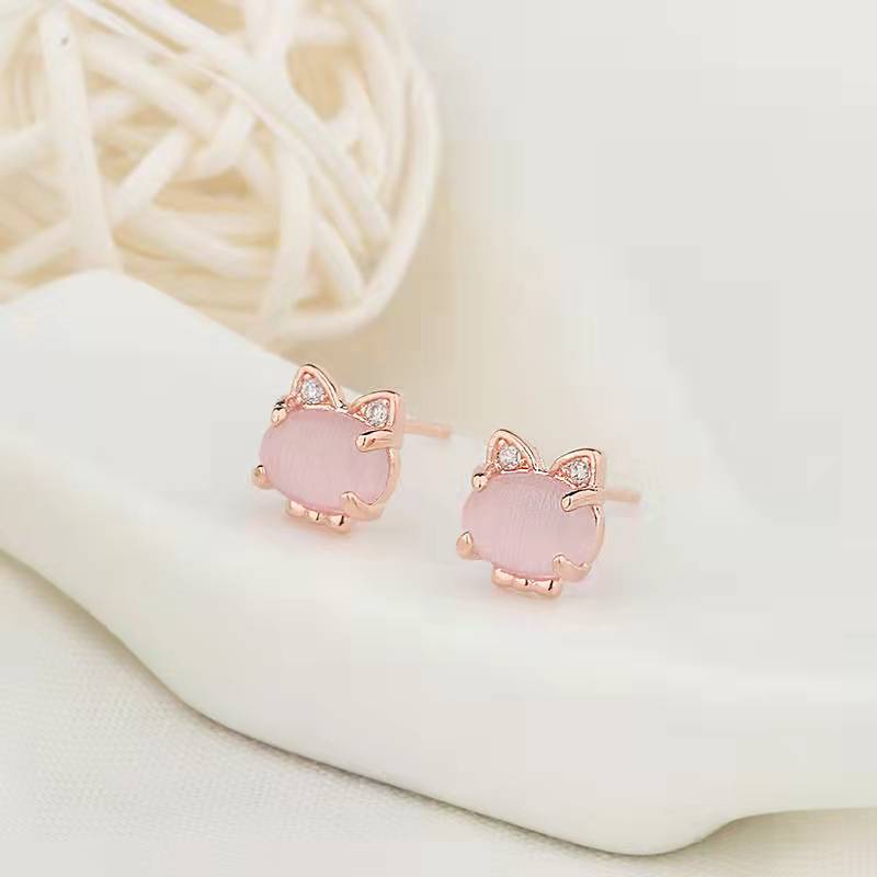 MINDO ต่างหูหินโรสควอตซ์สีชมพูกุหลาบ (Rose Quartz)ต่างหูเงินแท้ 92.5%