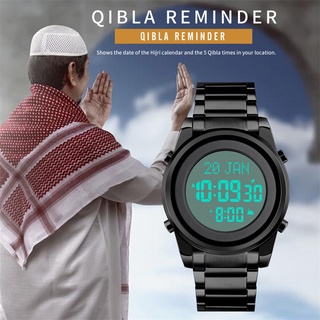 Skmei Qibla นาฬิกาข้อมือดิจิทัล สายเหล็ก หรูหรา สไตล์มุสลิม สําหรับผู้ชาย