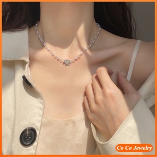 เครื่องประดับสร้อยคอแฟชั่นสตรีสายใสคริสตัลผีเสื้อสไตล์เกาหลี