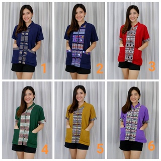 เสื้อผ้าฝ้าย  (กระดุมหน้า5เม็ด) เสื้อมีขนาดฟรีไซต์ อก40นิ้ว ยาว 23"-24"
