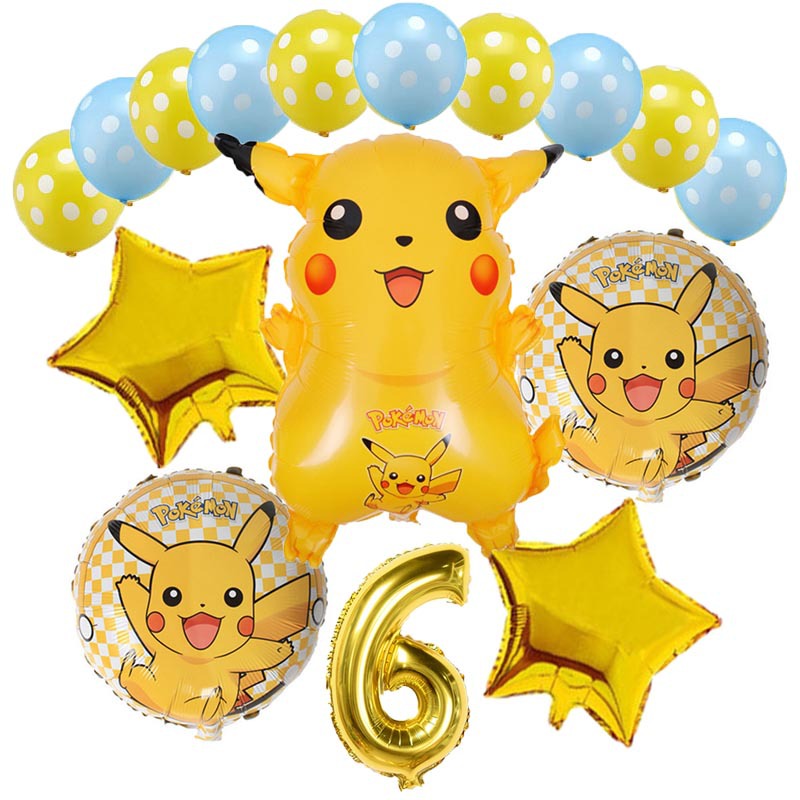 20 ชิ้น Pokemon Gold Pikachu ฟอยล์ Baloon 32 นิ้วจํานวนบอลลูนตกแต่งงานเลี้ยงวันเกิด