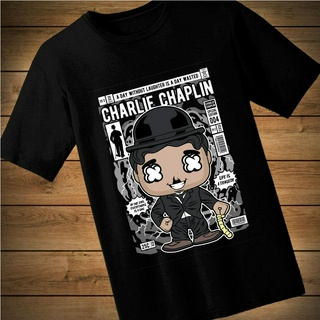 #031 เสื้อยืดลายการ์ตูน CHARLIE CHAPLIN เสื้อยืดสีดำ เสื้อใส่เล่น เสื้อยืด เสื้อคอกลม ใส่สบาย เสื้อสกรีน เสื้อสั่งทำ