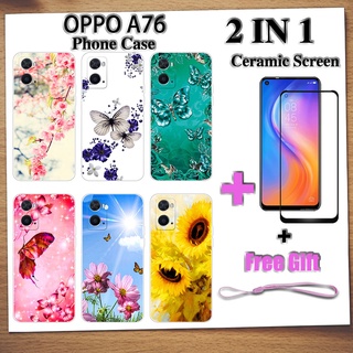 2 IN 1 OPPO A76 เคสโทรศัพท์ พร้อมกระจกนิรภัย เซรามิค ป้องกันหน้าจอ โค้ง ฟิล์มนิรภัย ผีเสื้อ