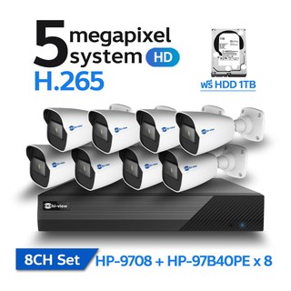 Hi-viewกล้องวงจรปิด กล้องไอพี IP Camera  ชุดกล้องวงจรปิด พร้อมติดตั้ง IP CAMERA [ 8CH SET ]