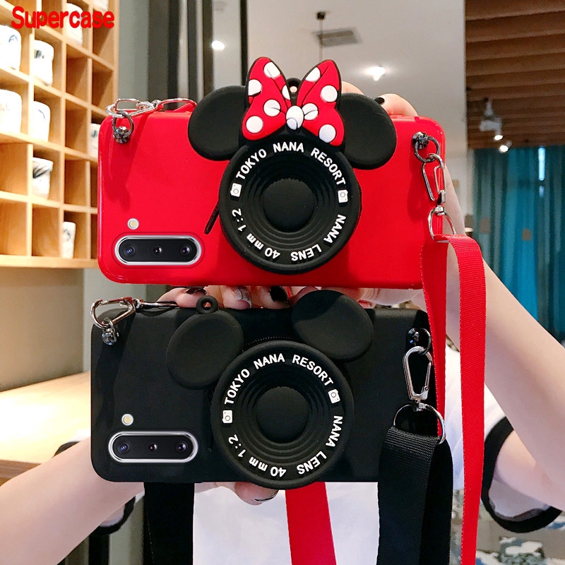 For Realme X7 7 Pro C15 C12 C11 V5 6 6s X50 Pro 5G X3 SuperZoom X2 Pro XT 5 5s Cute Mickey Minney Camera Case Soft Cover With Lanyard