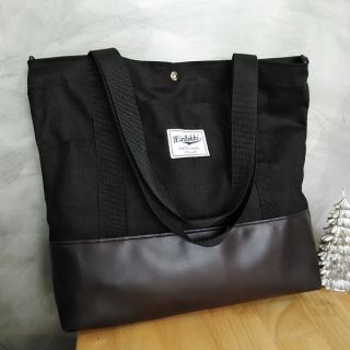 กระเป๋าผ้า​ Tote​ bag​ /ก้นหนังPU