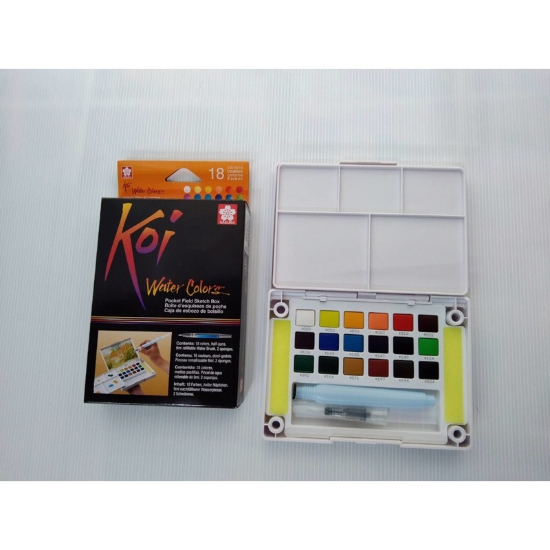 Sakura Color Products Corporation ชื่อสิ้นค้า สีน้ำตลับ 18 สี + พู่กัน โคอิ ซากุระ ยี่ห่อ Sakura ชนิ