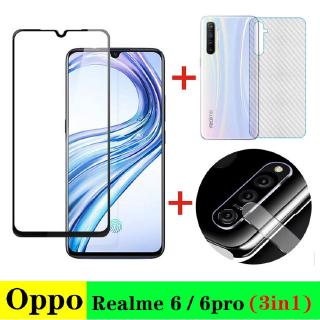 ( 3 In 1 )Oppo Realme 6i 6 Pro Full Screen Tempered Glass Film +Camera lens film+Carbon Fiber Back Film