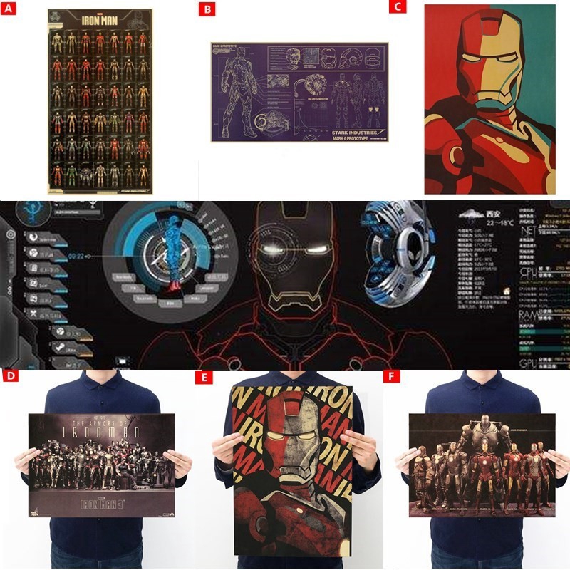 Hero Iron Man Armor Vintage Marvel ภาพยนตร์โปสเตอร์สติกเกอร์ตกแต่งห้องตกแต่งผนังกระดาษคราฟท์ตกแต่งบ้านสติ๊กเกอร์ติดผนัง