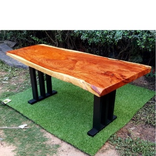 MPT2Wood-Steel โต๊ะล๊อฟ โต๊ะสำเร็จรูป Table DIY ท๊อปไม้แผ่นเดียว ไม้ธรรมชาติ ขนาด ก40-60xย120xส75ซม.ขาเหล็กสีดำด้าน