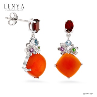 Lenya Jewelry ต่างหูเงินแท้ 925 ชุบทองขาว ประดับพลอยสีส้มอมแดง คาร์เนเลี่ยน (Carnelian) ดูโดดเด่น