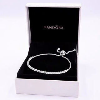 Pandora สร้อยข้อมือเงิน 925 ประดับเพชร เพทาย ปรับได้ เครื่องประดับแฟชั่น สําหรับผู้หญิง