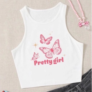 ꙳ ⋆ ⸝⸝ เสื้อกล้ามลายผีเสื้อ pretty girl แฟชั่นy2k🧚‍♀️🌟❕