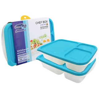 JCP กล่องอาหารทรงเหลี่ยม 2 ช่อง รุ่น CHEF BOX-6074 1000 มล. ขนาด 15.5 x 24 x 5 ซม. (ชุด 2 ชิ้น)สีฟ้า