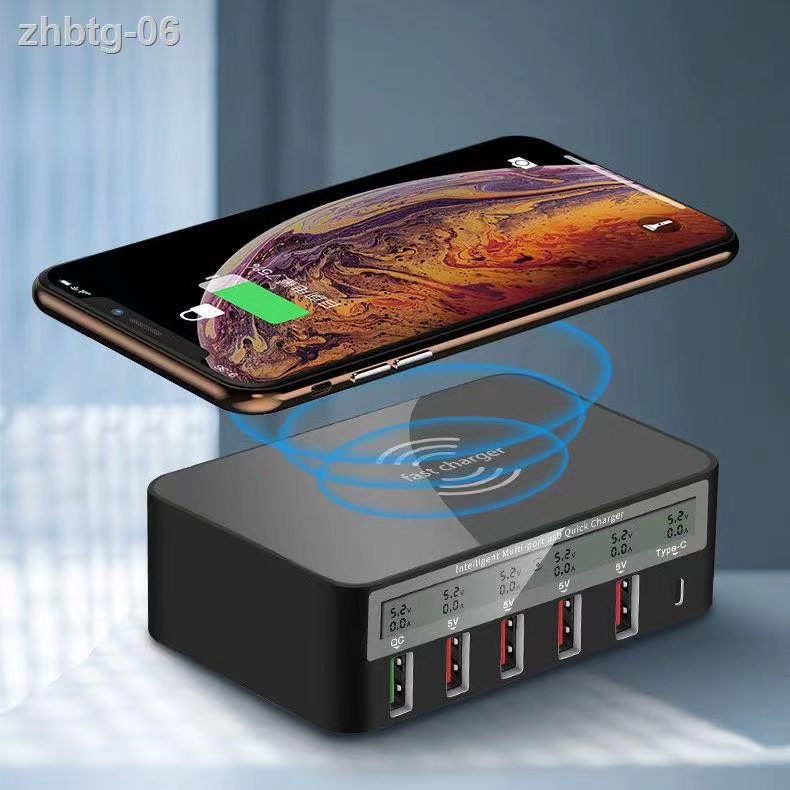 50W Quick Charge 3.0 TYPE-C＋5Port ＋Wireless chargingจอแสดงผลLed Fast Charging Station โทรศัพท์มือถือ USB charger 818PF