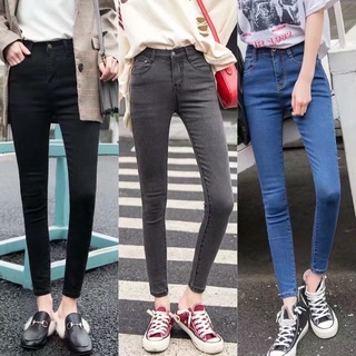 Sale 🔥กางเกงยีนส์เอวสูงพร้อมส่งผ้ายีนส์ยืดขาเดฟเข้ารูปสไตล์เกาหลี   กางเกงยีนส์ขายาวผู้หญิงC905