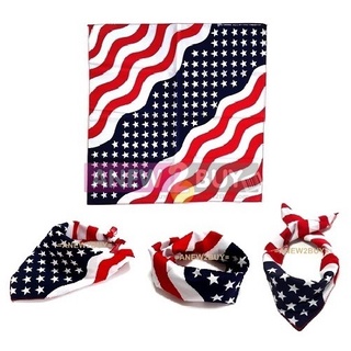 ราคาผ้าลายธงชาติอเมริกา แบบคลื่น ใช้พันคอหรือโพกหัวได้ (Bandana American Flag Wave Scarf)