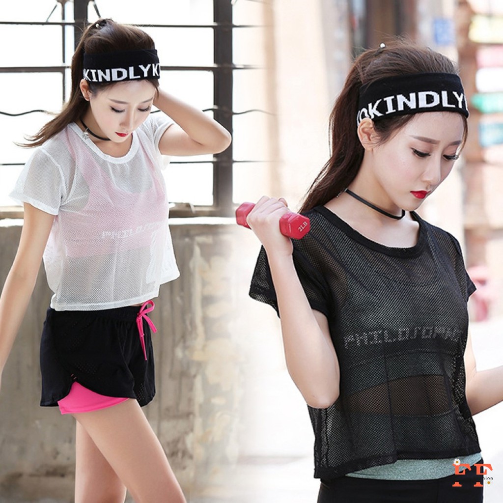 สต็อกไทย FF เสื้อออกกำลังกายตาข่ายซีทรู คอกลมแขนสั้น ไม่มีเสื้อตัวใน 2สี แฟชั่น