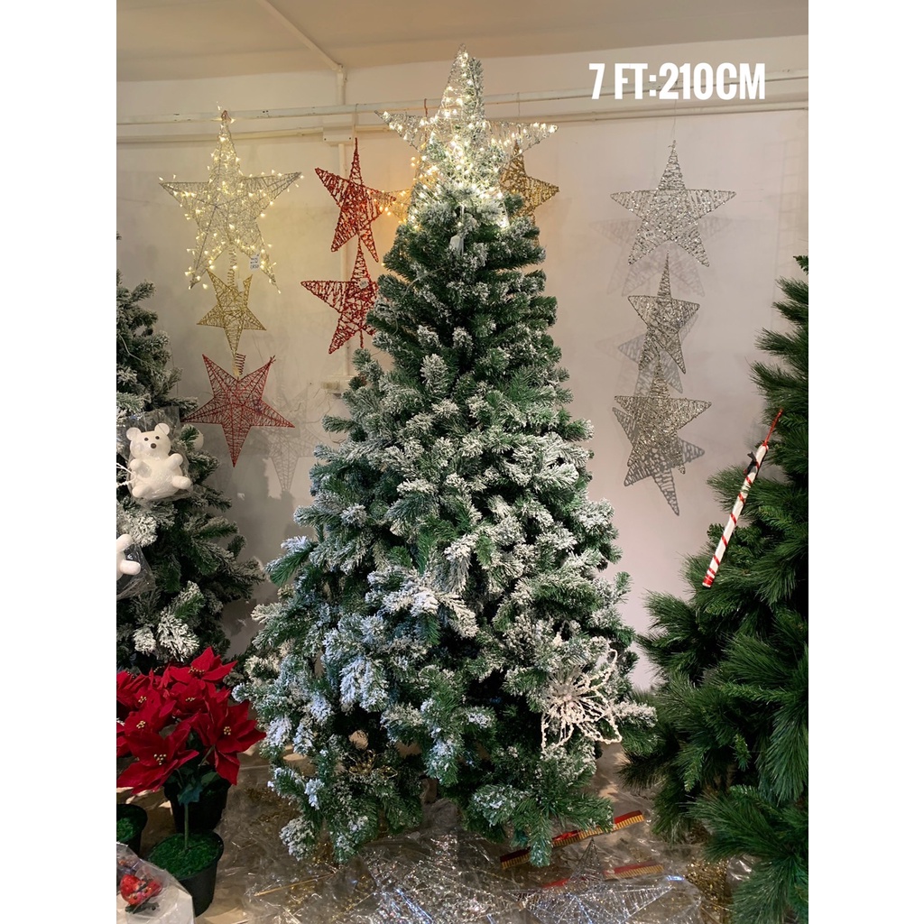 ต้นคริสต์มาสปลอม ต้นคริสมาส คริสมัส คริสมาสต์ ขนาด 7 ฟุต ขาเหล็ก สีเขียวหิมะ Christmas tree X-mas DI