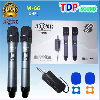 ไมค์โครโฟน ไมค์ลอยคู๋แบบพกพา ชุดรับ-ส่งไมโครโฟนไร้สาย Wireless Microphone UHF ปรับความถี่ได้ A-ONE รุ่น M-66 TDP SOUND