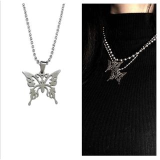 XIJING-COD fashion woman retro Titanium Steel Hollow Silver Butterfly Pendant Choker Necklace jewelry