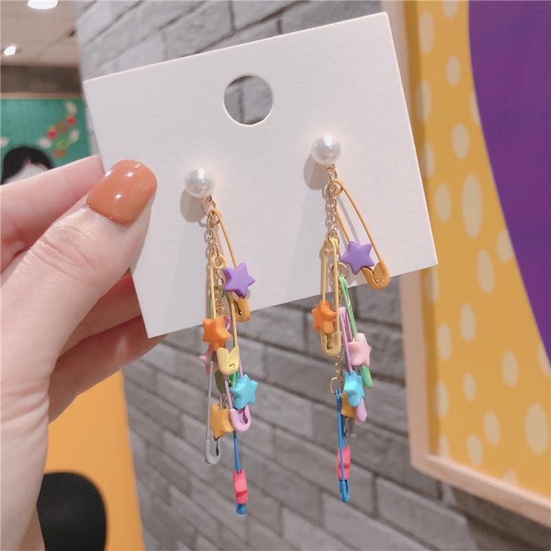 ✨BELLA✨Korean fashios brooch color star long earrin