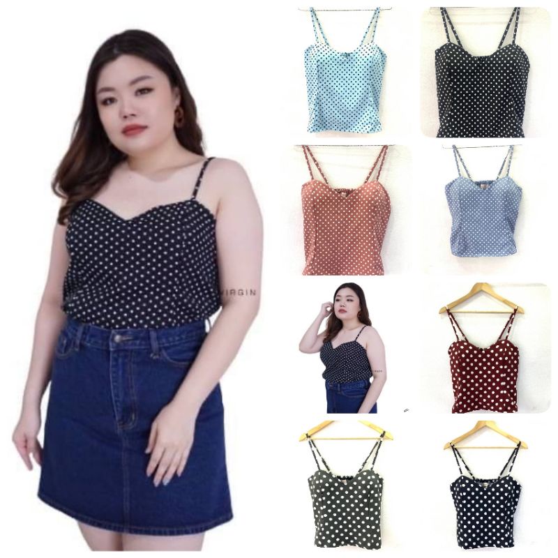 เสื้อสายเดี่ยว ลายจุด เสื้อสาวอวบ plussize BigSize polka dot