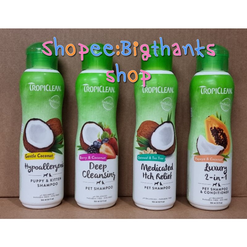 Tropiclean pet shampoo 355 ml.