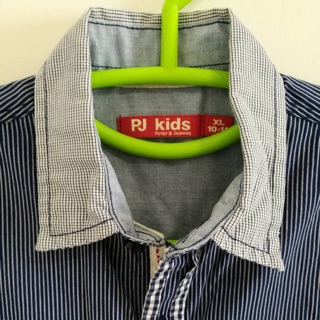 เสื้อเชิ้ตเด็กแขนยาว PJ kids XL11-12 ลายเส้นตรงสีกรมน้ำเงิน