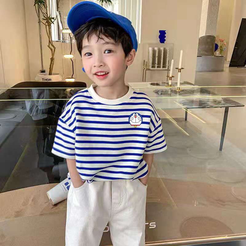 [W.M KIDS & BABY] พร้อมสต็อกและจัดส่งฟรี เสื้อยืดแขนสั้น ผ้าฝ้ายแท้ ลายทาง แฟชั่นฤดูร้อน สไตล์เกาหลี สําหรับเด็กผู้ชาย และเด็กผู้หญิง 2021