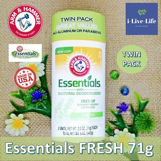 อาร์มแอนด์แฮมเมอร์ Essentials Natural Deodorant For Men and Women Fresh 71 g - Arm &amp; Hammer™ Twin Pack