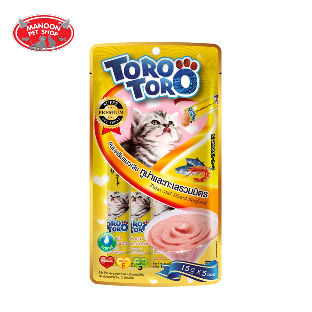 สินค้ารวมส่งฟรี⚡ [MANOON] Toro Toro ขนมแมวเลีย สีเหลือง 15 กรัม x 5 ซอง (8859160400937) ❤️ 🚛COD.เก็บเงินปลายทาง