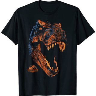 เสื้อยืดชาย เสื้อยืด ผ้าฝ้าย พิมพ์ลายกราฟฟิค Jurassic Park T-Rex Orange Head Roaring สําหรับผู้ชาย