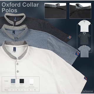 เสื้อโปโล  Airborne CLASSIC VINTAGE Stand Collar Polo เสื้อโปโล คอจีนแต่งปก oxford SupremeSoft Cotton 100%