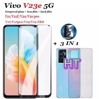 3in1 Vivo V23E ฟิล์มเลนส์กล้อง + ฟิล์มกระจกเต็มจอ+ ฟิล์มหลัง ฟิล์มกันกระแทกขอบดำ