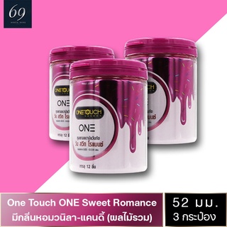 ถุงยางอนามัย 52 Onetouch ONE Sweet Romance ถุงยาง วันทัช วัน สวีท โรแมนซ์ ขนาด 52 มม. ผิวเรียบ กลิ่นผลไม้ (3 กล่อง)