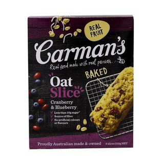 Carmans Oat Slice Cranberry&amp;blueberry 210g  คาร์แมนโอ๊ตสไลซ์แครนเบอร์รี่และบลูเบอร์รี่ 210 กรัม