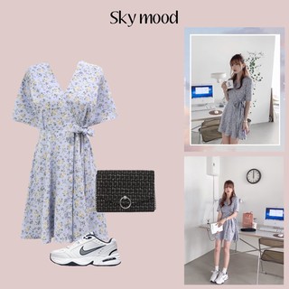 Saystylist | sky mood เดรสลายดอกสีฟ้า 5062#