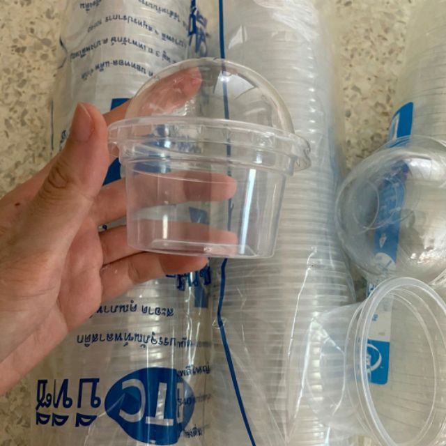 ถ้วยใส่พุดดิ้งผลไม้ + พร้อมฝาโดม (ขนาด 3 ออน ) สำหรับใส่พุดดิ้งผลไม้เต้าฮวย ฟรุตสลัด  สวย  แพค 50 ใบ พ้อมฝาโดม(ไม่มีรู)