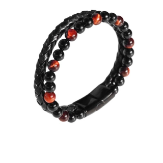 The Kardos กำไลหินมิกซ์หนัง (Black Onyx/Red Tiger Eye)